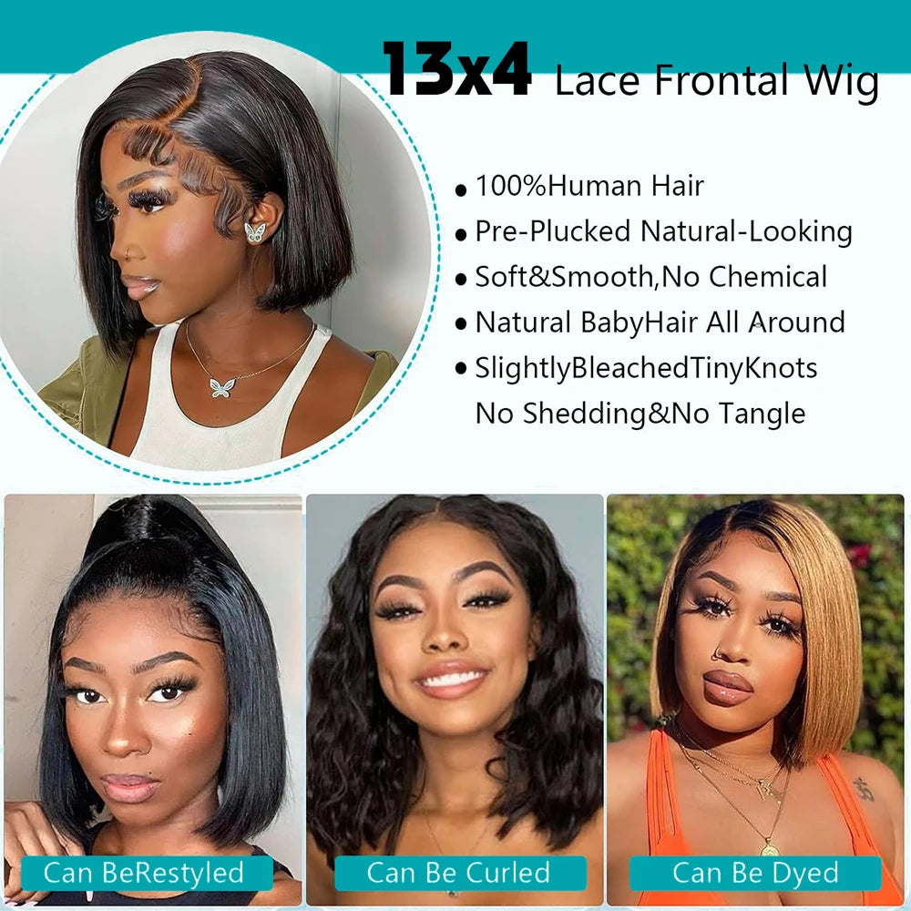 Bob Wig Human Hair 13x4 HD Lace Front Wigs 200% Density Short Straight Frontal Bob Wig For Woman Glueless Wigs Natural Hairline