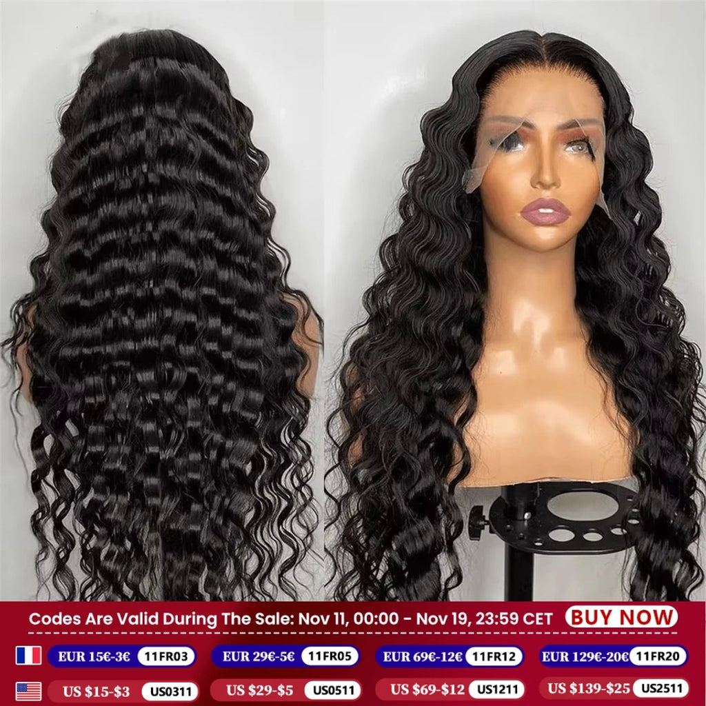 Deep Wave 30 32 Inch 13x4 HD Transparent Human Hair Lace Frontal Wig Water Curly 13x6 Lace Front Wigs PrePlucked For Women