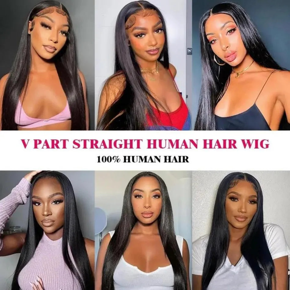 V Part Wigs Human Hair Wear And Go Glueless Straight Black Brazilian Wigs 100% Human Hair For Women 220 Density 30 Inch No Lace
